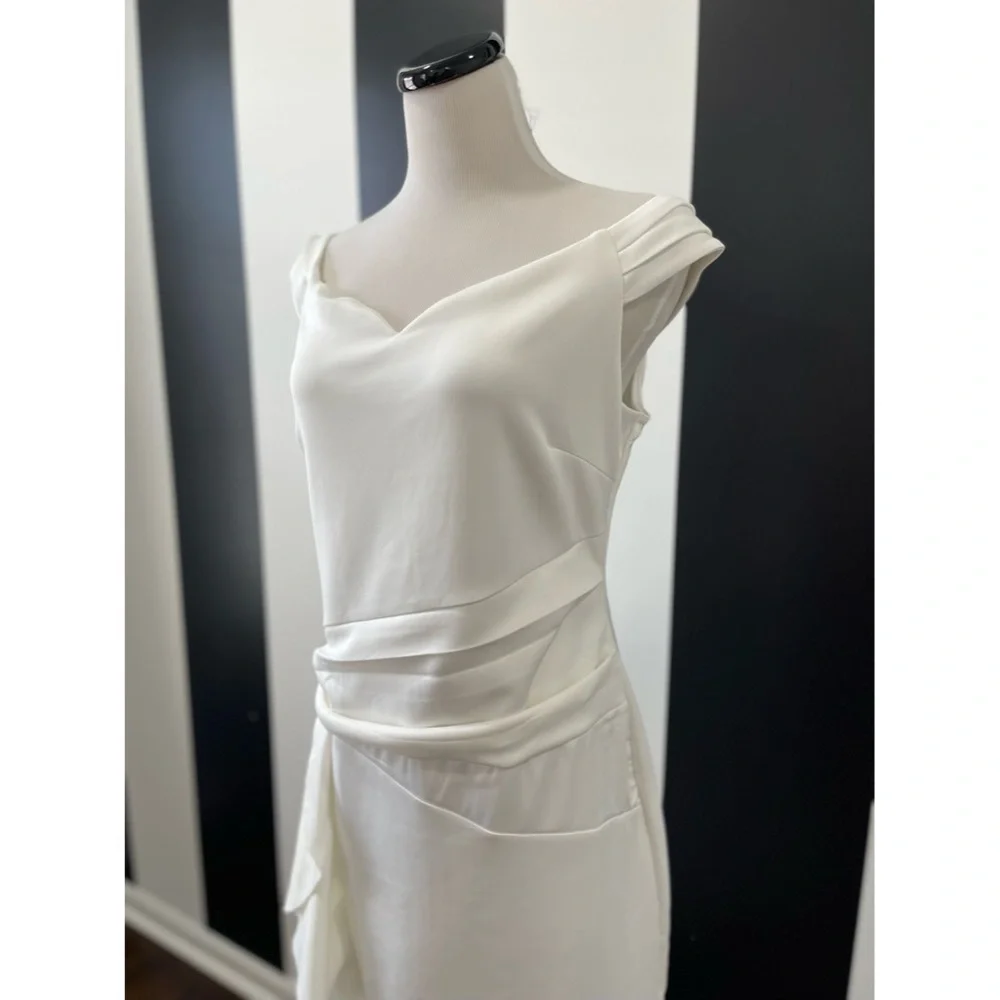 Venus White Cap Sleeve Ruffle Detail Dress NWOT - Picture 4 of 6